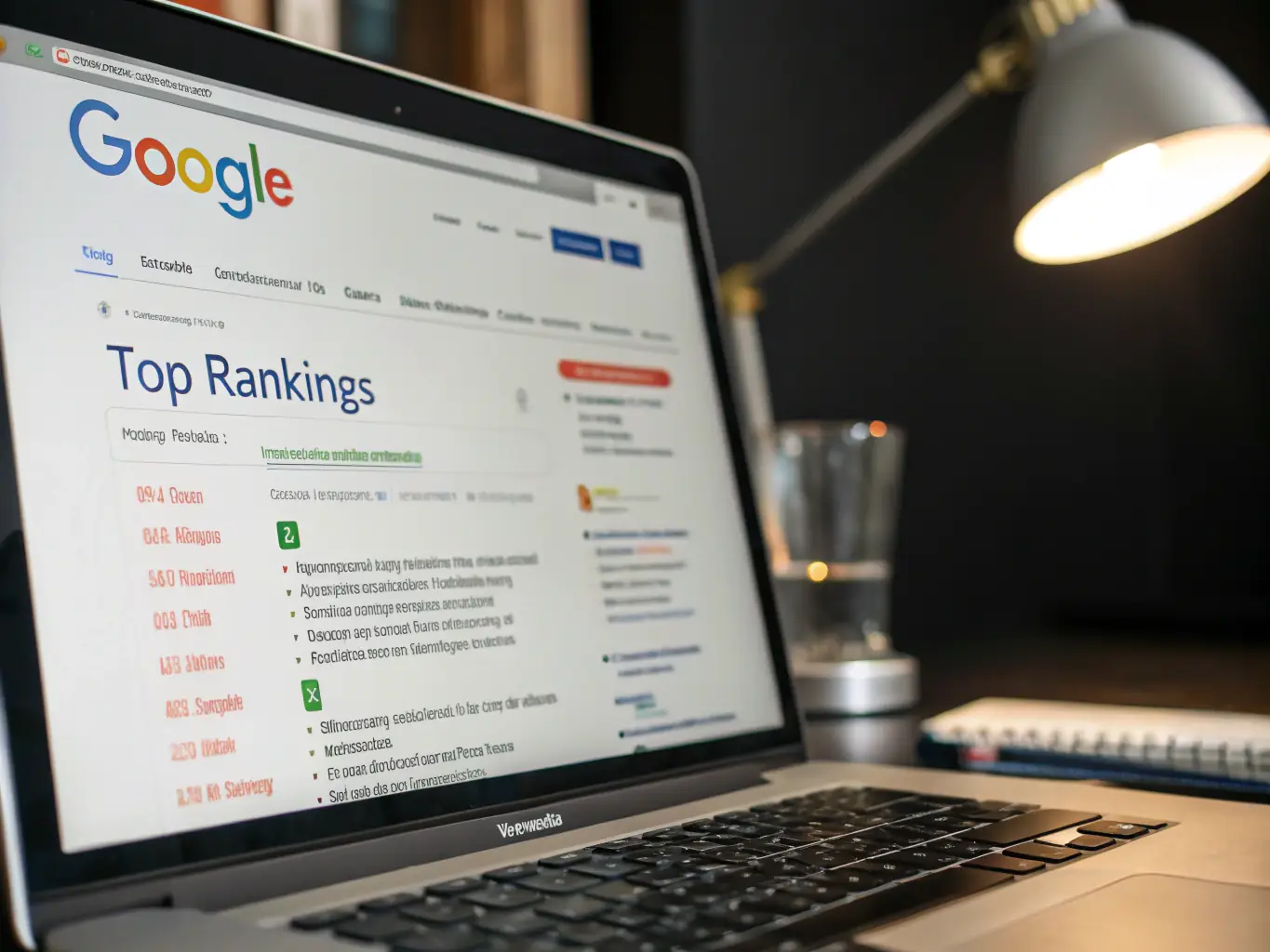 A screenshot of a website's search engine ranking report, showing multiple keywords ranking in the top 3 positions on Google. The report is professional and easy to understand.