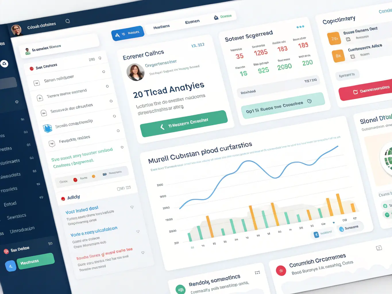 A detailed image of an AI bot interface, showing real-time customer interaction data and analytics dashboards, highlighting the bot's ability to provide insights and improve customer engagement.