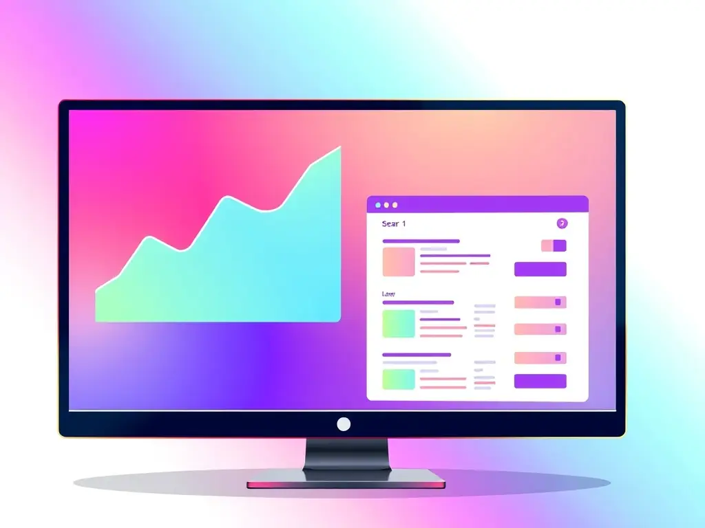 An illustration of a rising graph over a search engine results page, symbolizing improved rankings and increased organic traffic through Alanlar Dijital's SEO services.
