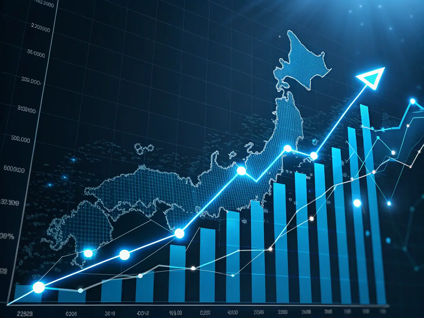 An image depicting a growing graph and expanding network connections, symbolizing the growth and expansion phase in the new markets.